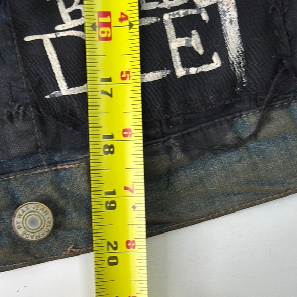 Upcycled Wax Jean Denim Vest with Patches size small - Picture 5 of 11